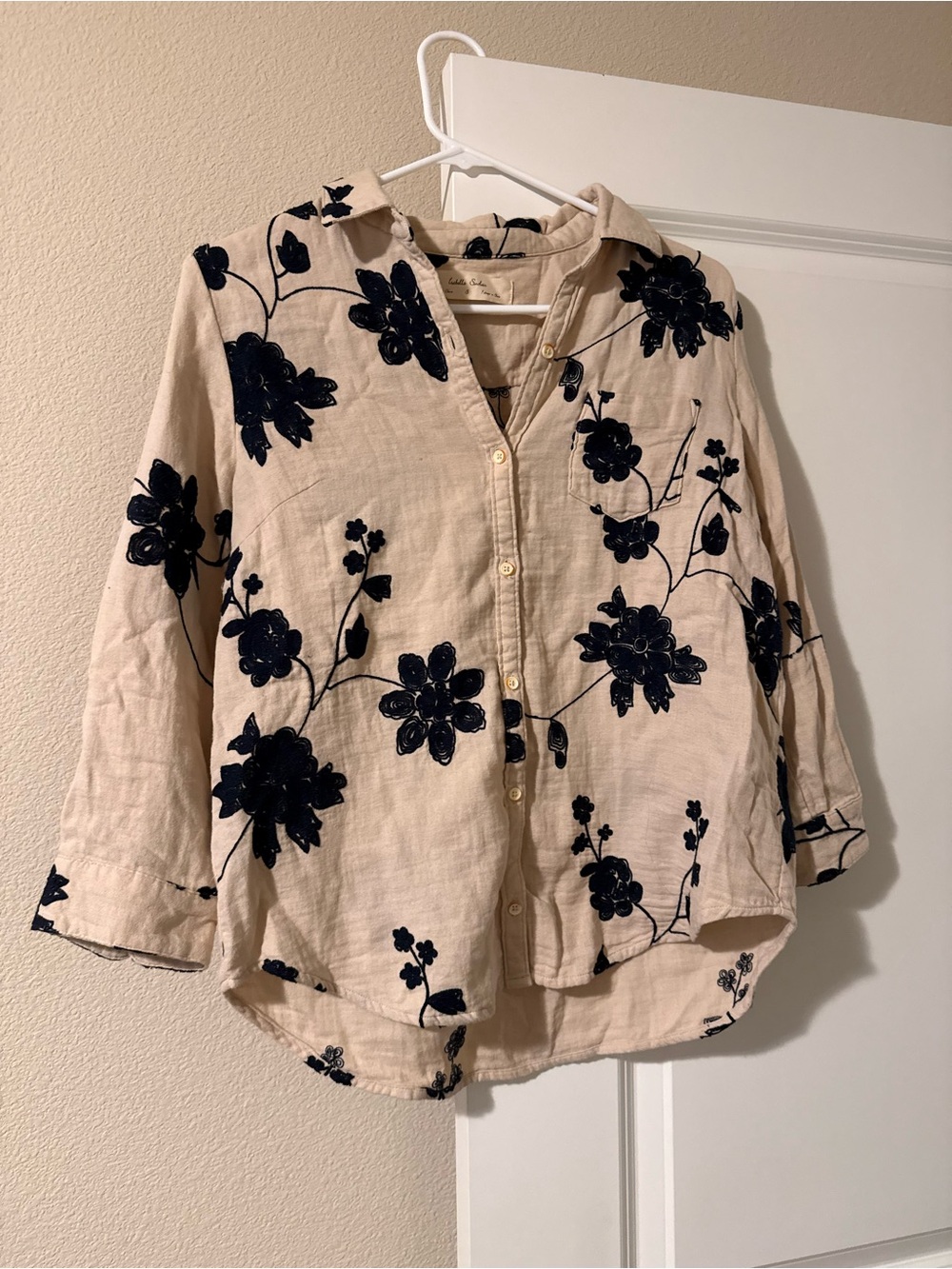 Anthropologie - Beige with Navy Embroidery